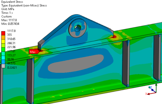 Finite element equivalent-stress result around the lifting-point connection