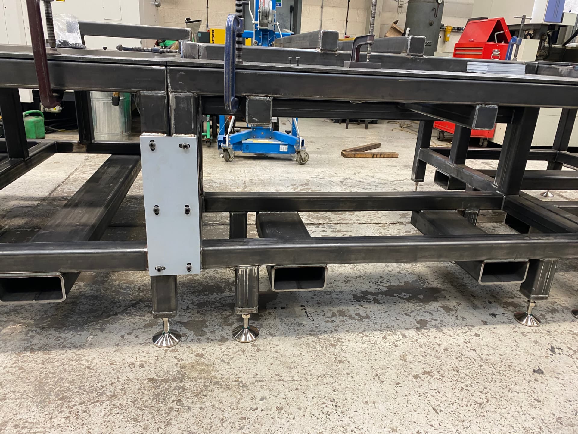 Fabricated steel frame for the automated drilling and punching system during workshop assembly
