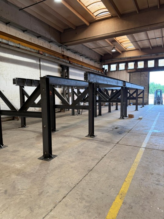 Fabricated modular steel support structure in the workshop before final assembly