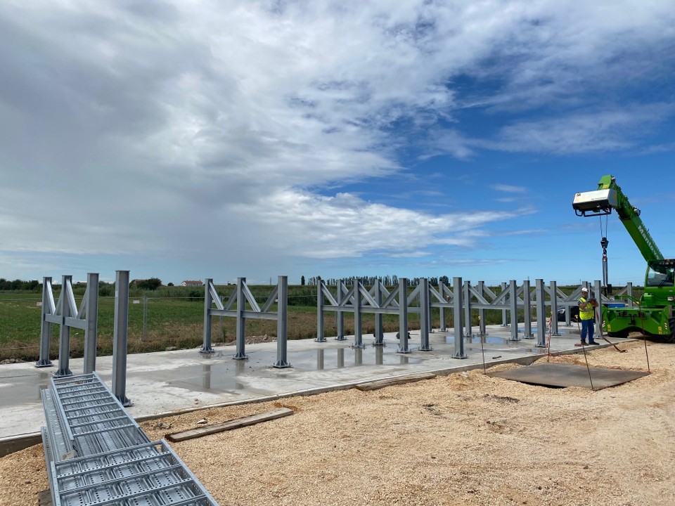 Galvanised modular steel support structure during installation at the data centre kiosk